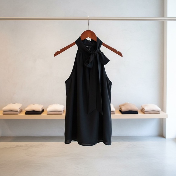 Express Design Studio Black Silk Tie-Neck Blouse – Size Small - Picture 4 of 9